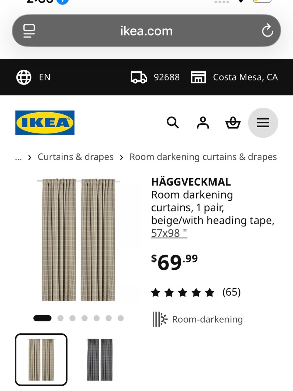IKEA Beige and Light Brown Plaid Curtain Panels